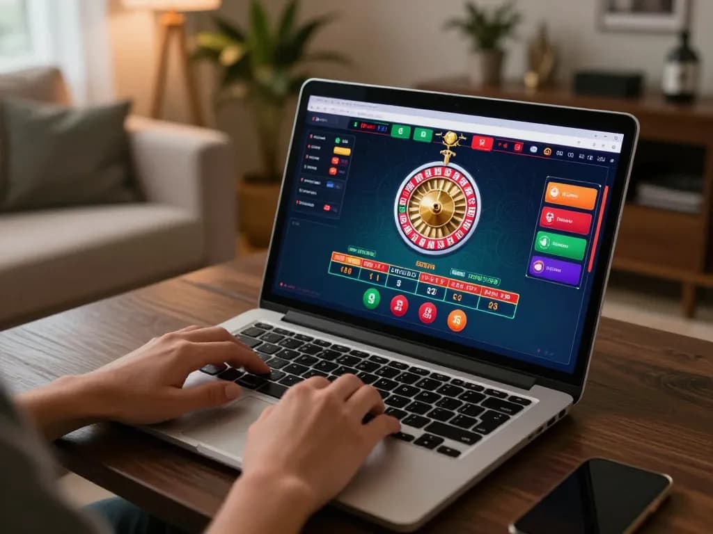 Engaging in a live W88 dealer roulette game via laptop in a cozy home setting.