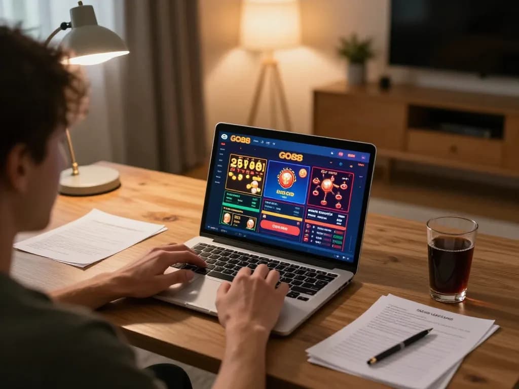 GO88 user engaged in online casino gaming at home, showcasing a cozy lifestyle atmosphere.