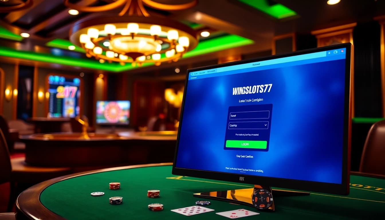 Engaging scene of Wingslots77 Login screen in a luxury casino environment.