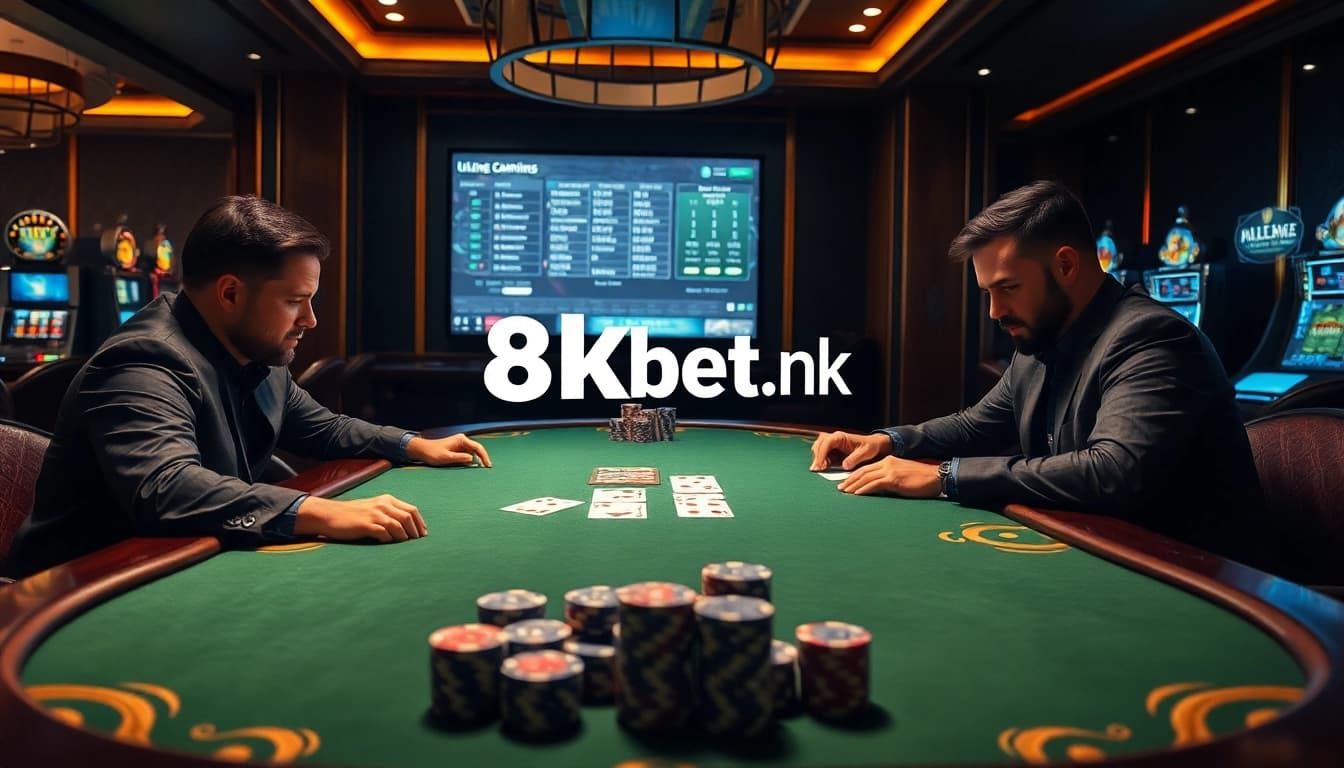 Engage with high-stakes poker at https://8kbet.ink/ with vibrant casino visuals showcasing excitement and strategy.