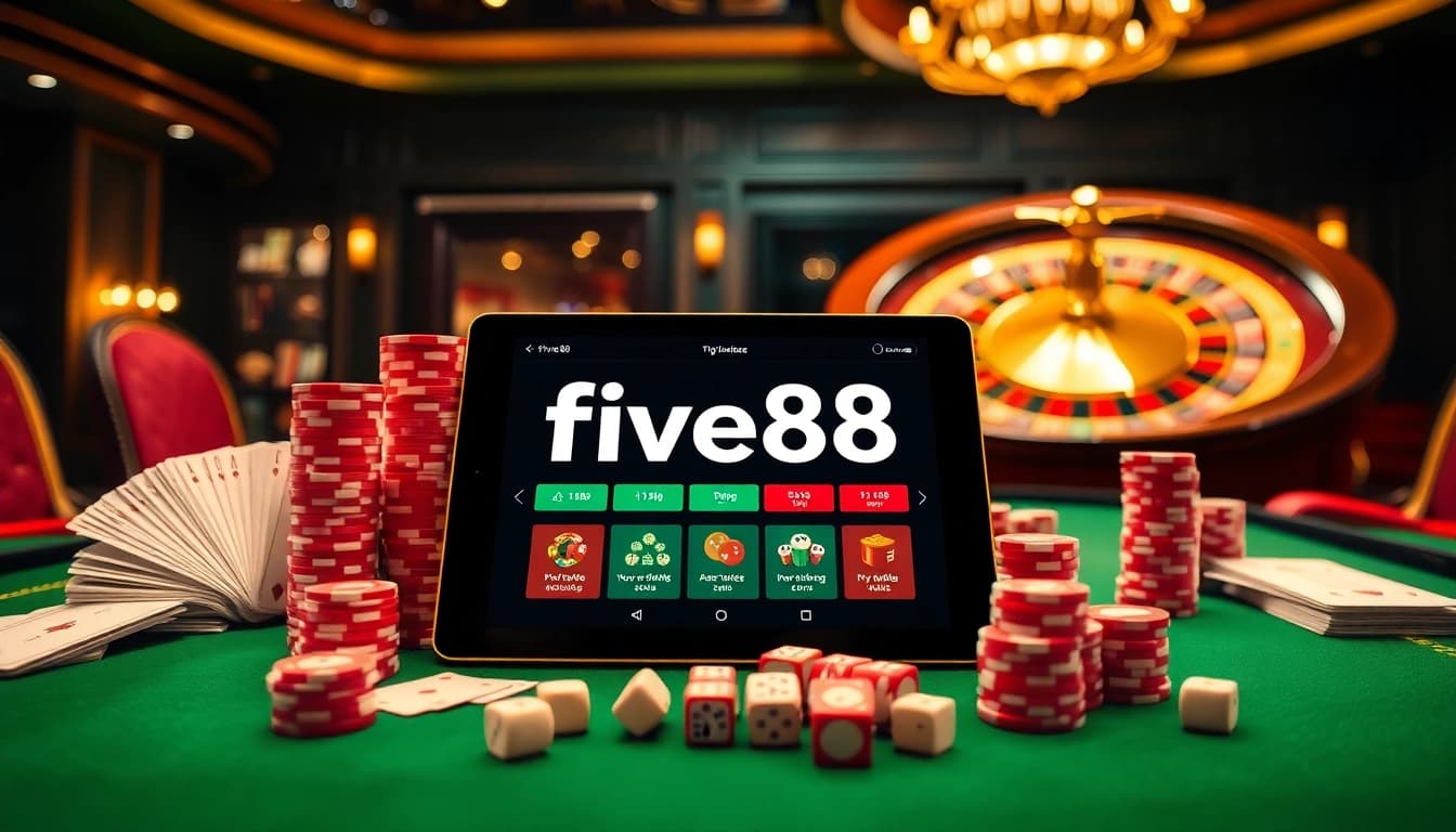 Engage with exciting poker action at https://five88.monster/ featuring vibrant chips and cards.