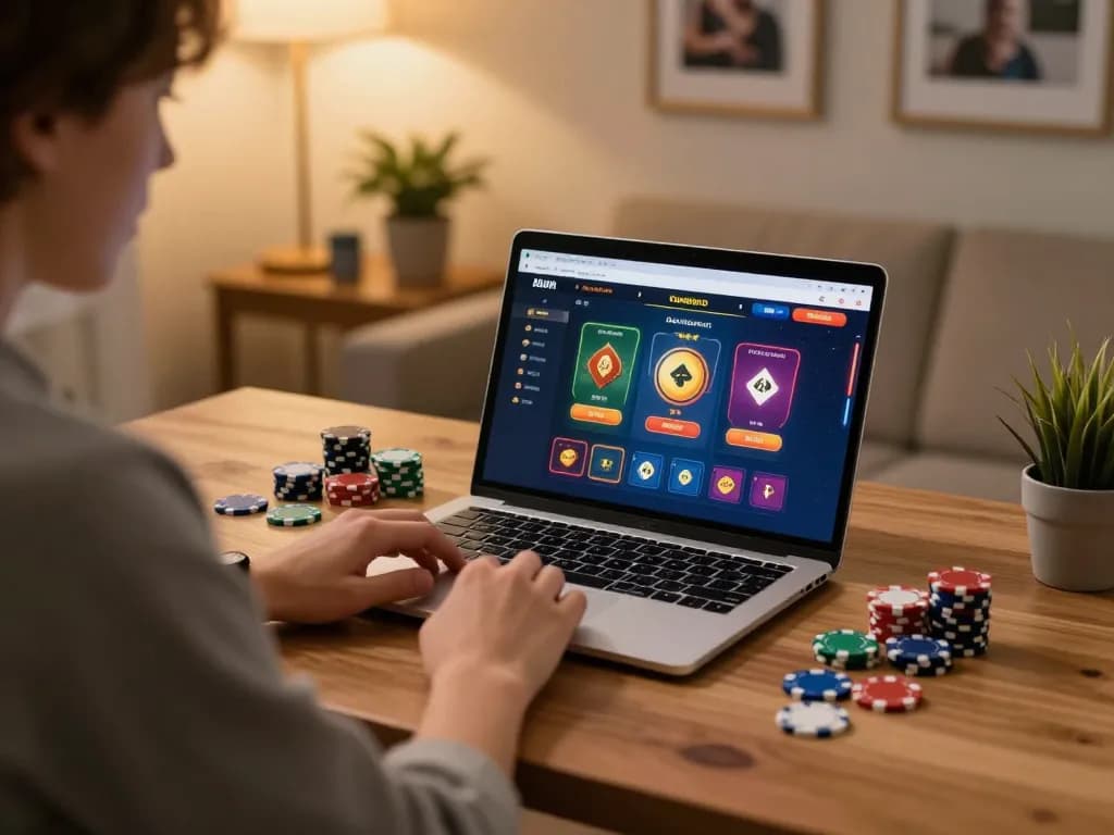 Person playing at a reputable online casino, emphasizing nhà cái uy tín through a vibrant gaming interface.