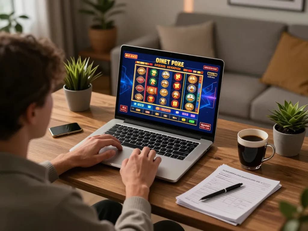 Engaged player enjoying beste casino uden rofus experience at home, focusing on online slots and poker games.