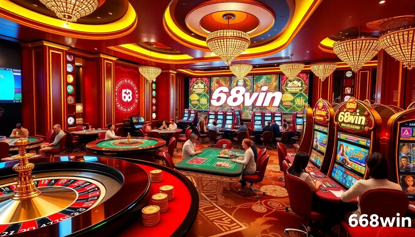 Players enjoying casino games at 68win with vibrant tables and thrilling slots.