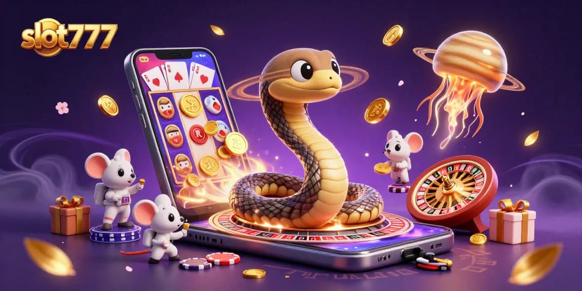 Engage with slot777 as astronaut mice bet on colorful slot reels amidst cosmic excitement.