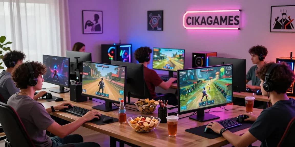 Engaging players enjoying online games at https://cikagames.com/ with vibrant atmosphere and modern gaming consoles.
