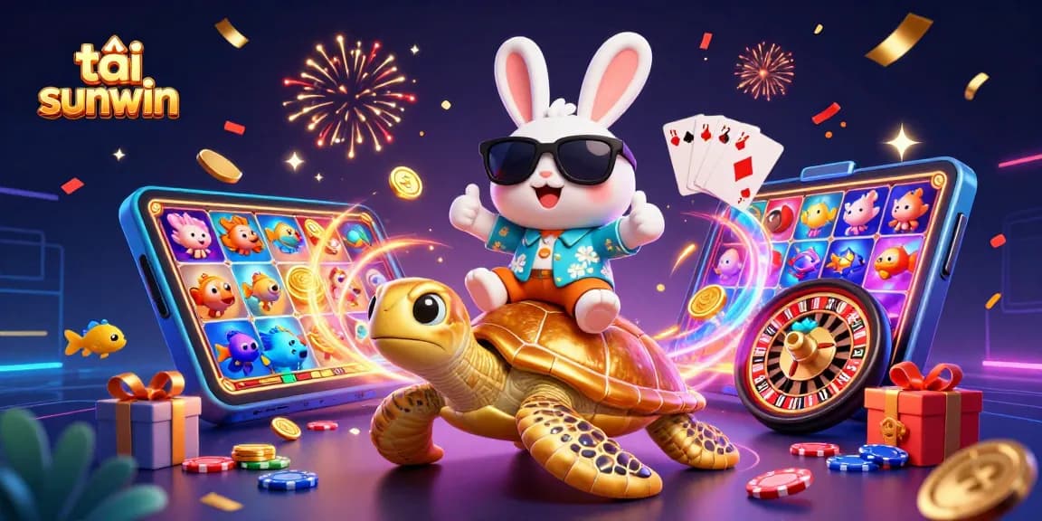 Engage in exciting gameplay with tải sunwin featuring a lucky rabbit and golden turtle illustration.