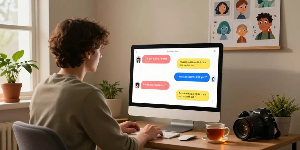 User engaging with crush on ai chatbot in a cozy home office setting