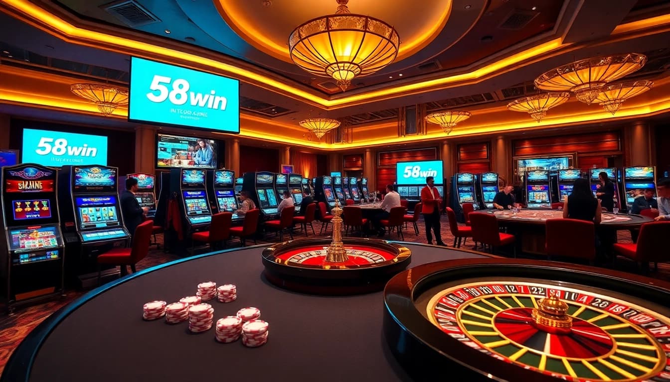 Experience the excitement of 58win with vibrant poker chips and luxurious casino décor.