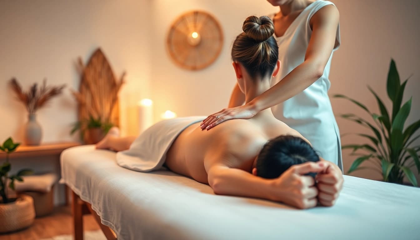 Serene 수원출장마사지 scene with a Thai therapist providing relaxation in a cozy home setting.