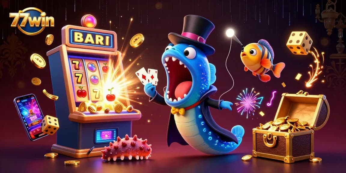 Experience thrilling wins at 77win with a magical underwater casino scene full of vibrant games.