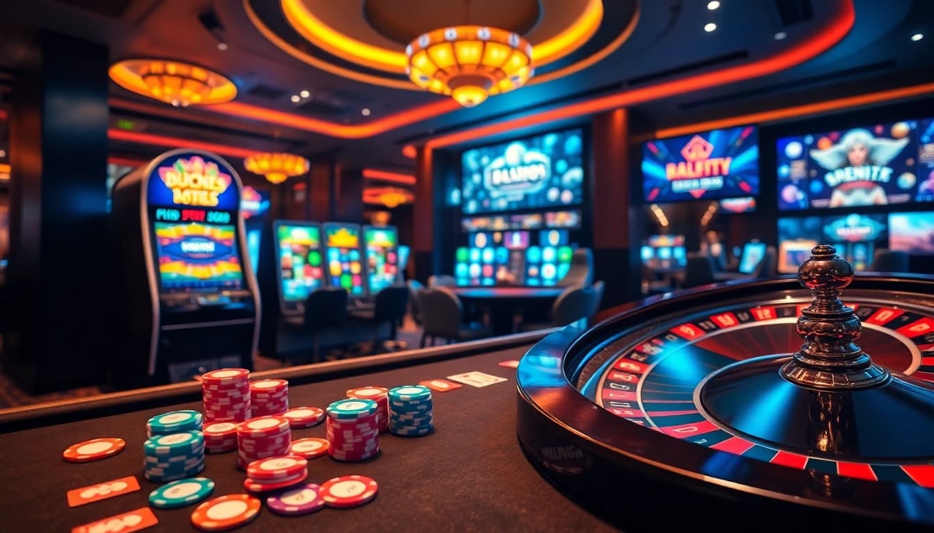 Gamble with excitement at kinggaruda138, showcasing vibrant poker chips and thrilling slot machines.