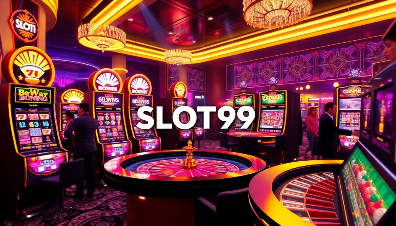 SLOT99 online slot machine interface with vibrant graphics and engaging players in action