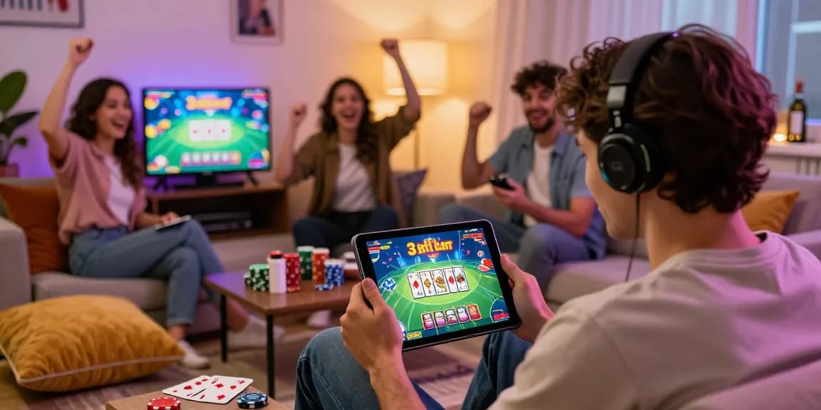Player enjoying 3 Patti Loot game on tablet, Read more about this fun gaming experience.