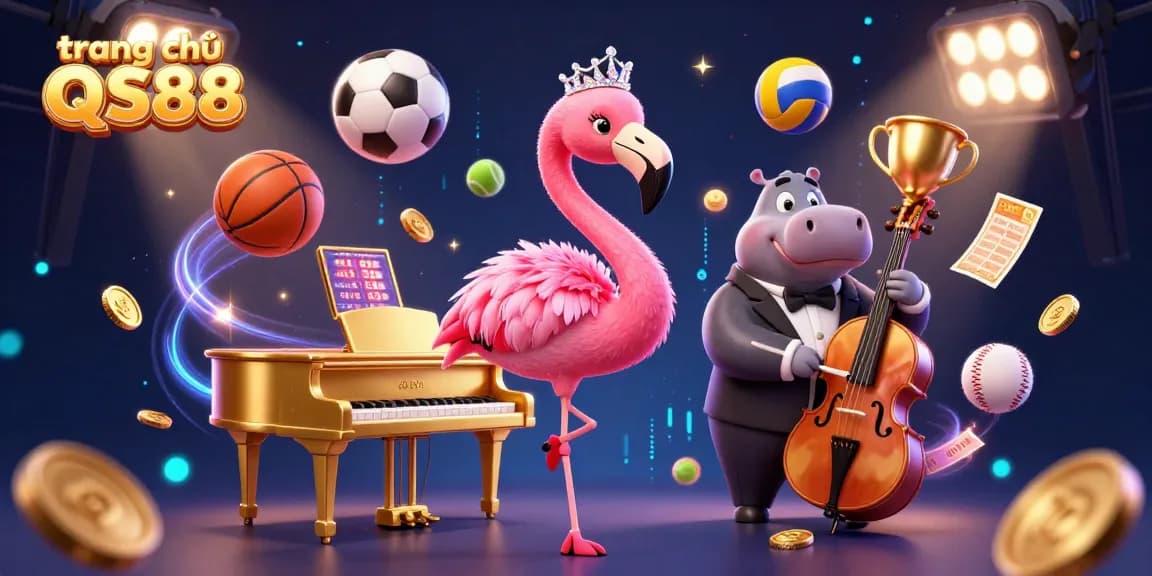 Engage in action-packed gaming at trang chủ QS88, featuring colorful characters amidst vibrant casino elements.