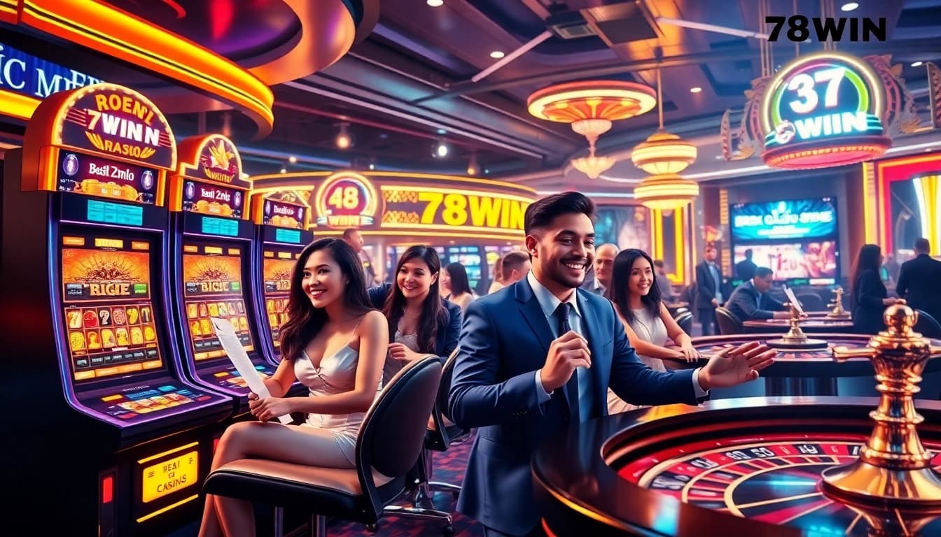 Experience the thrilling excitement of 78WIN with vibrant games and luxurious online casino visuals.