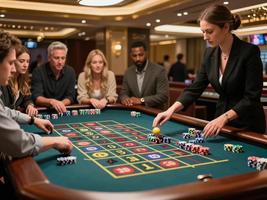 Pragmaticplay roulette action with enthusiastic players placing bets and a croupier spinning the wheel.