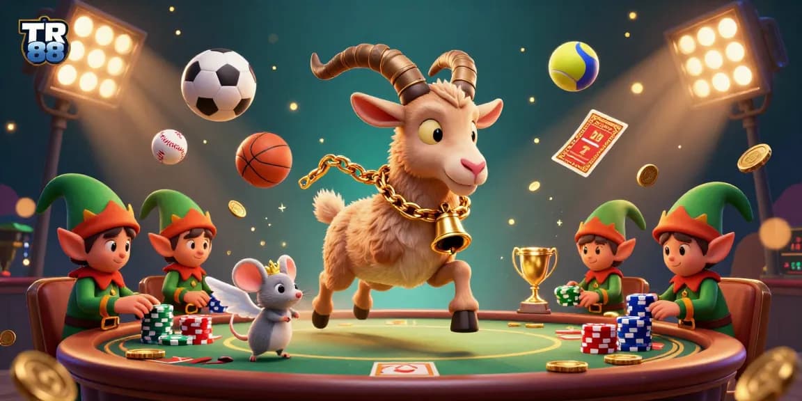 Engage in thrilling gameplay with TR 88 as naughty gremlins steal poker chips in a festive casino scene.