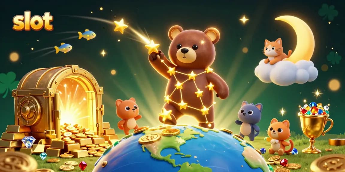 Menangkan permainan slot dengan berlian dan koin di antara bintang-bintang di langit malam
