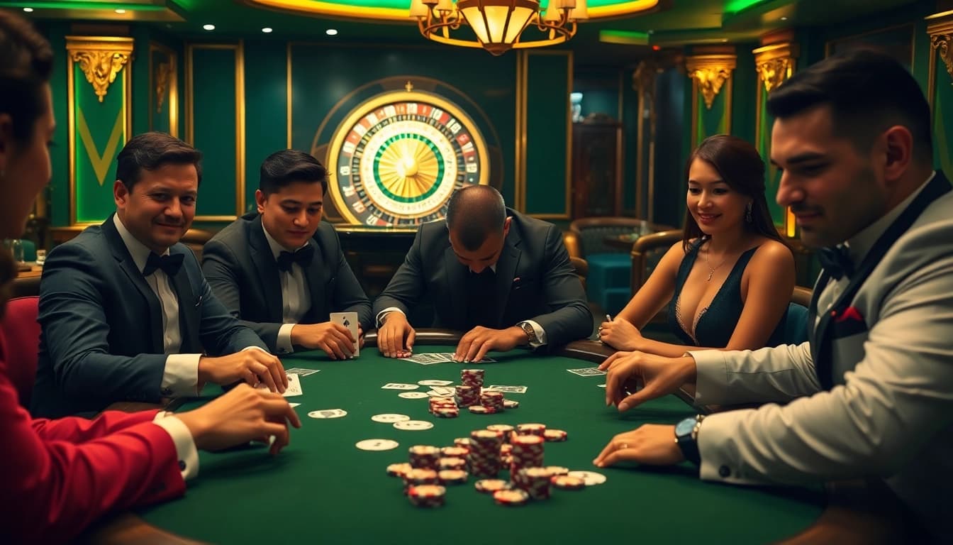 Engaging poker scene at Nhà Cái DEBET, showcasing elegance and high-stakes excitement.