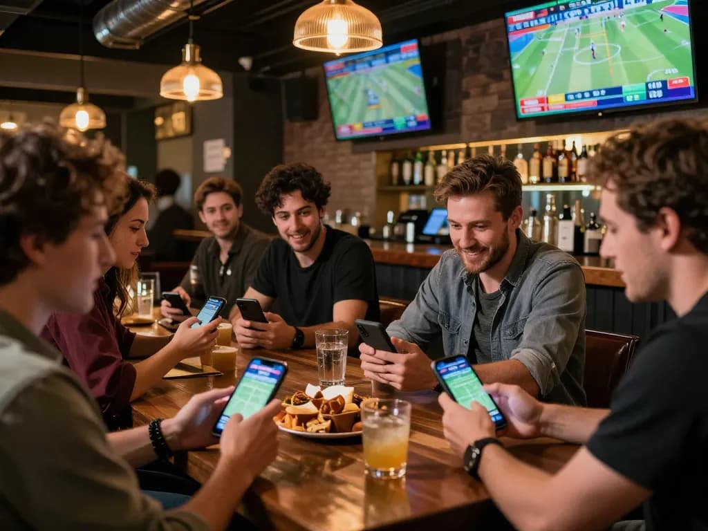 Soi kèo sports betting action at lively bar with patrons enjoying live scores and game odds.