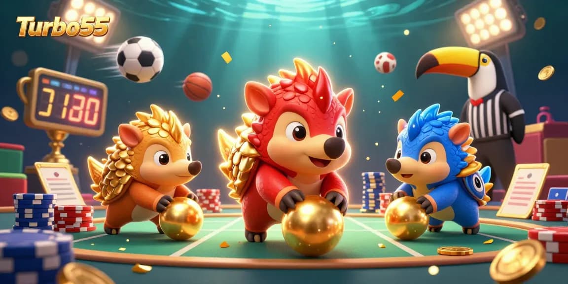 Turbo55 pangolins competing in a vibrant casino scene full of excitement and energy.