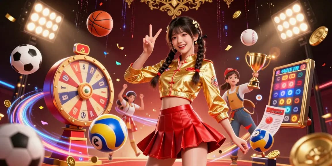 Play casino games with sunwin as vibrant sports elements and cheerful characters fill the scene.