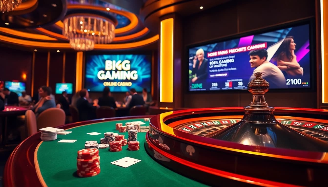 Engage in thrilling games at Big Gaming Online Casino with vibrant tables and poker action.