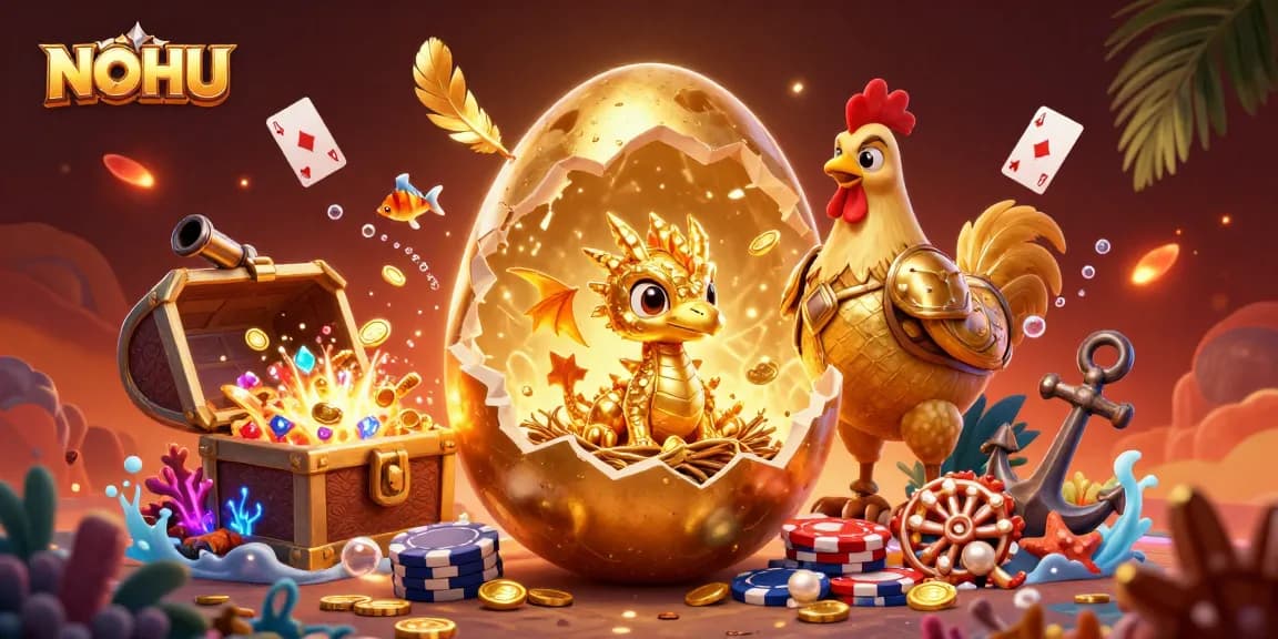 Experience thrilling gameplay at NOHU with a golden dragon and poker chips in a vibrant casino scene.