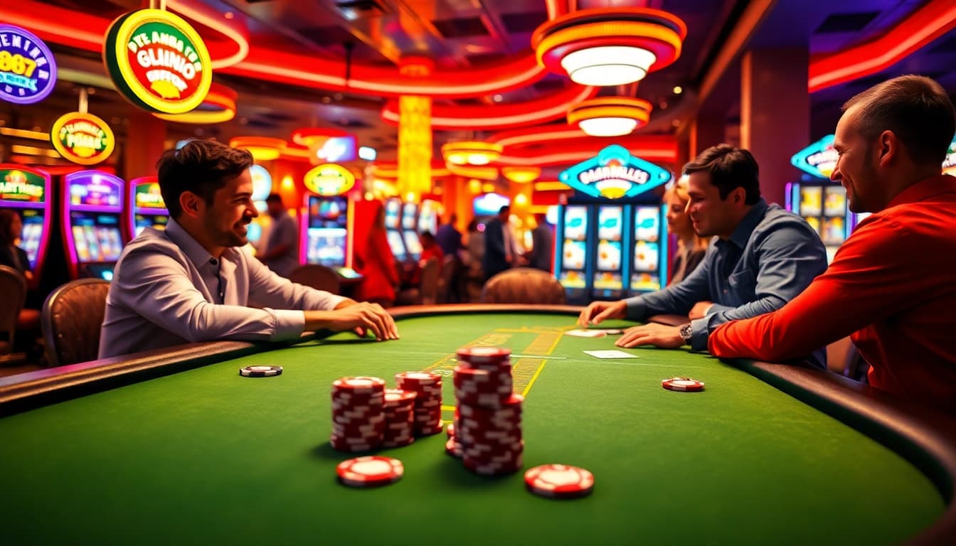 Citinow casino gaming scene with vibrant poker table action and neon ambiance