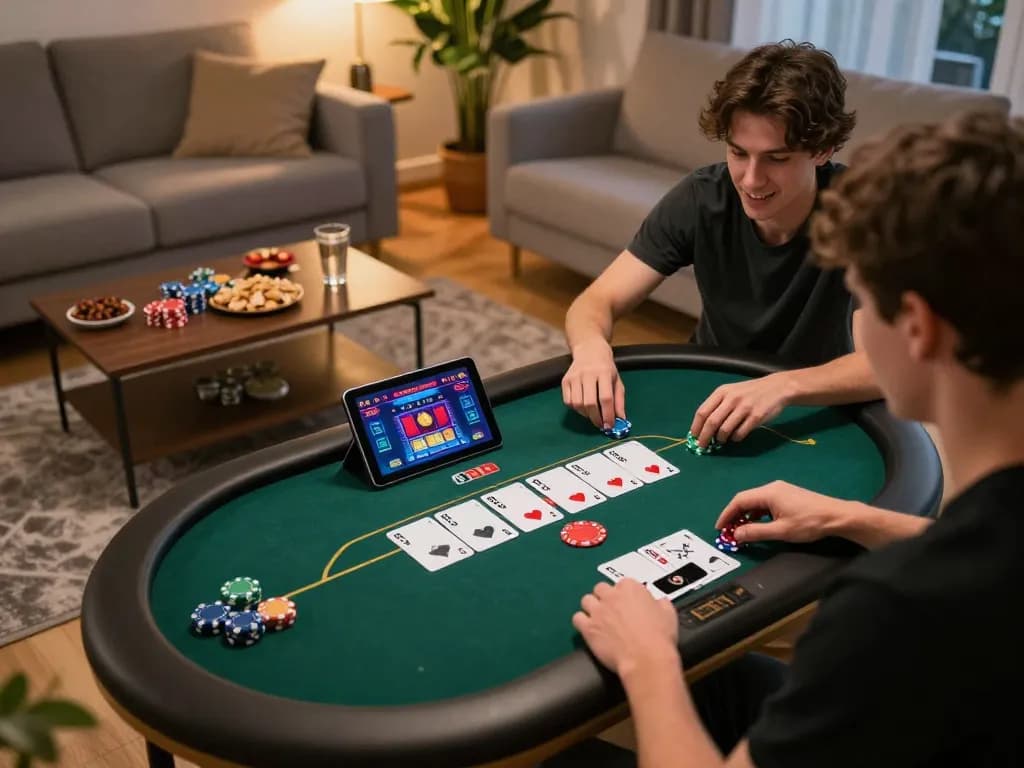 Player enjoying online poker on rikvip from home in a cozy setting with vibrant snacks.