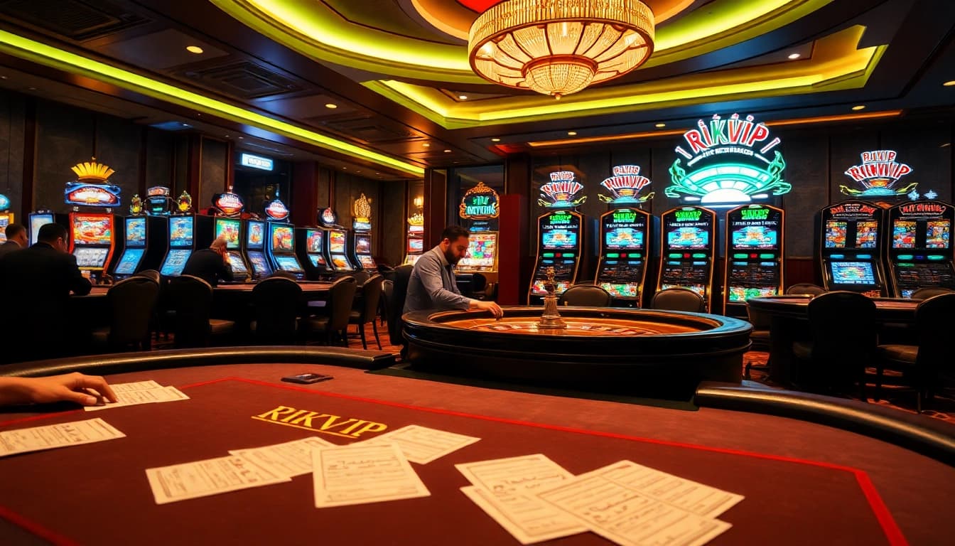 Experience the thrill of gambling at RIKVIP with vibrant casino tables and exciting games.