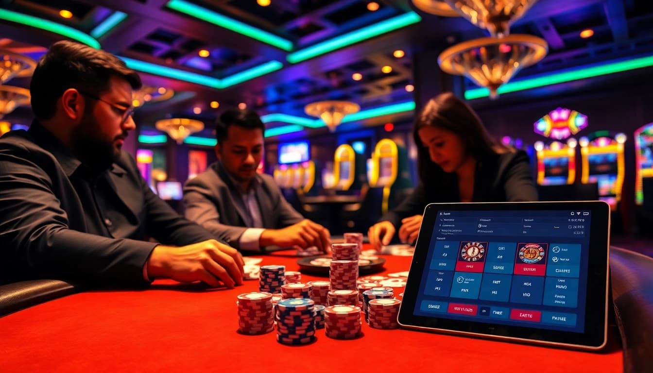 Experience sbobet login indonesia at a lively casino table filled with engaged players and vibrant poker chips.