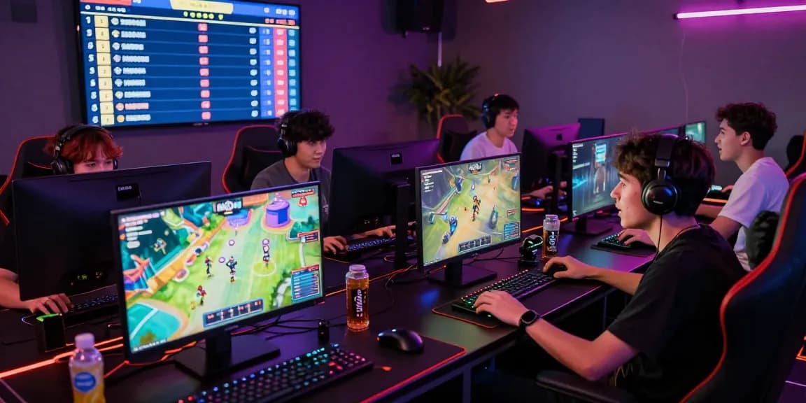 Gamers engaged in an online session at mahajitu gaming lounge, showcasing vibrant atmosphere and community.