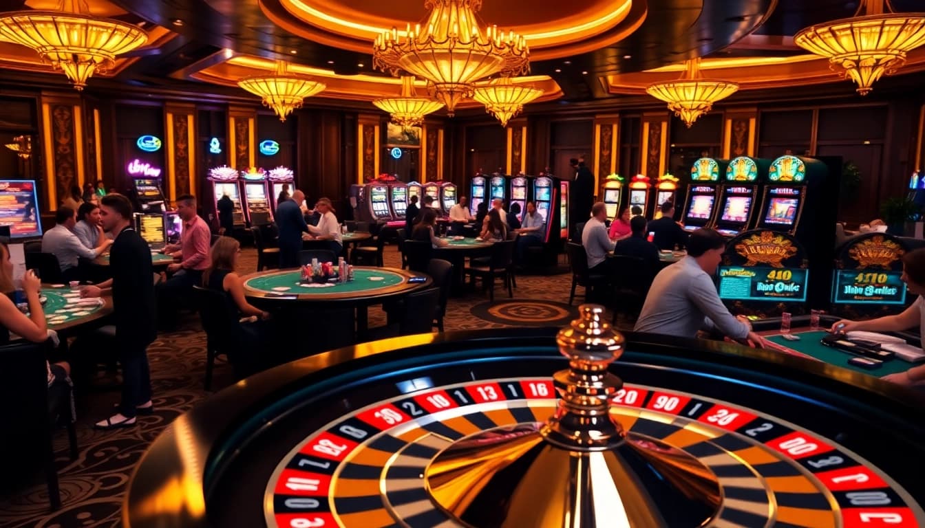 Exciting B52 casino experience with roulette, poker tables, and vibrant betting elements.