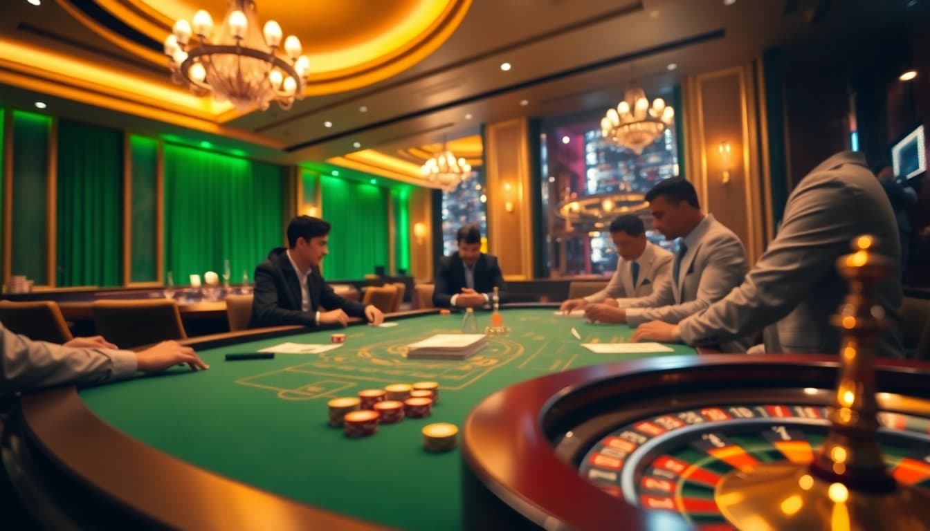 Engage in thrilling แทงบอล action at a luxurious betting table featuring vibrant colors and professional atmosphere.