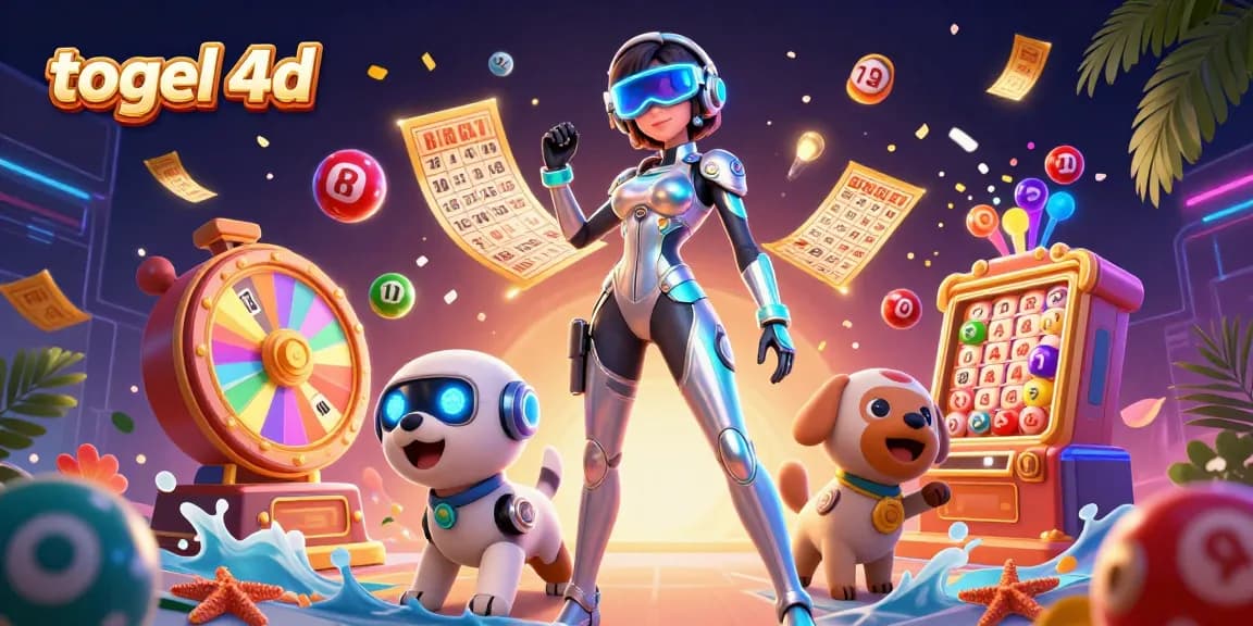 Engage with the vivid world of togel 4d through a dynamic illustration capturing a futuristic woman and robot.
