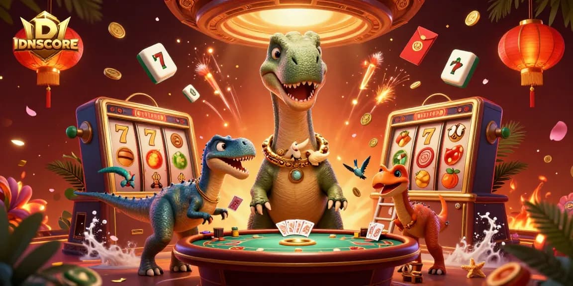 Experience the thrill of IDNSCORE with dynamic casino elements exploding in a vibrant 3D world.