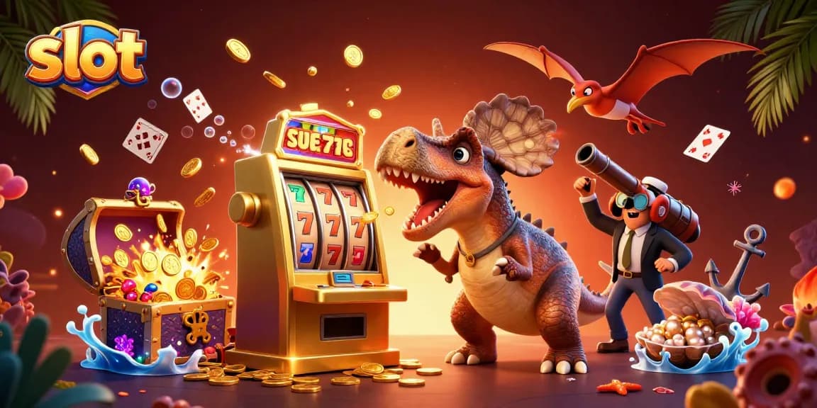 Slot terbaru dengan jackpot besar di mesin slot, dikelilingi koin emas dan elemen kasino menarik.