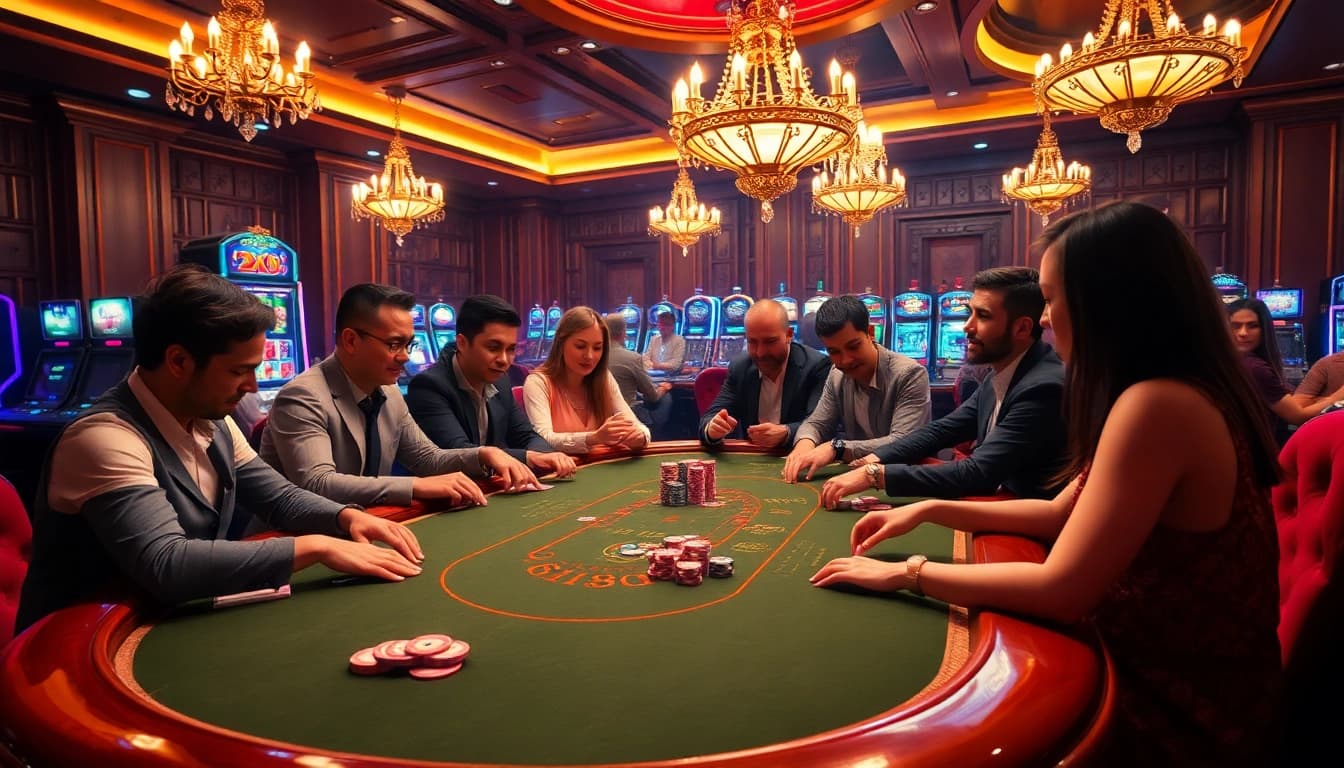 Experience the excitement of XX 88 as gamblers celebrate wins at a luxurious poker table.