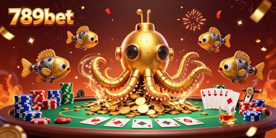 Experience thrilling gameplay at 789bet with a stunning 3D kraken submarine in a vibrant casino scene.