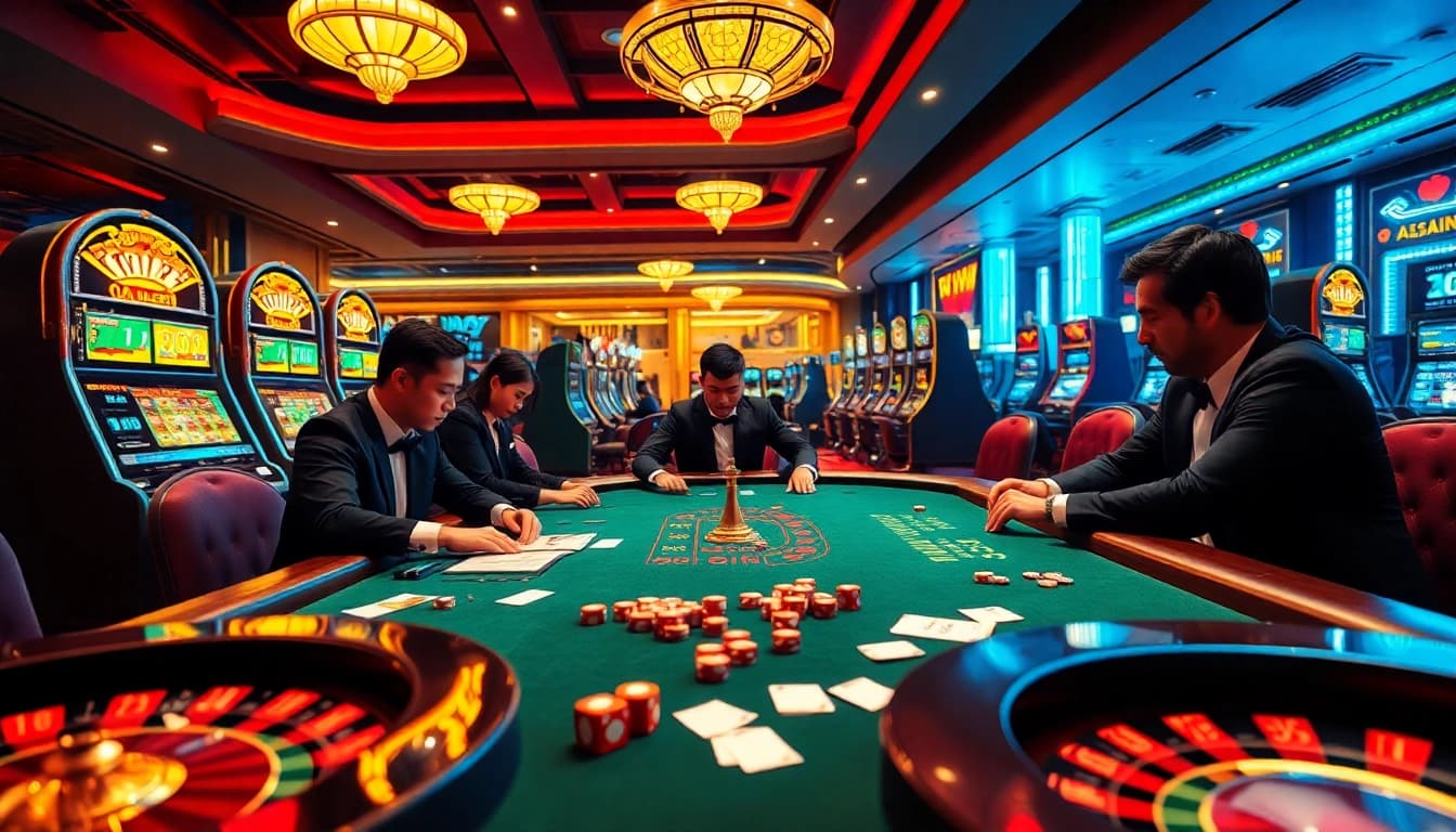 An exciting gaming experience at nhà cái 789win featuring intense poker gameplay and vibrant casino elements.