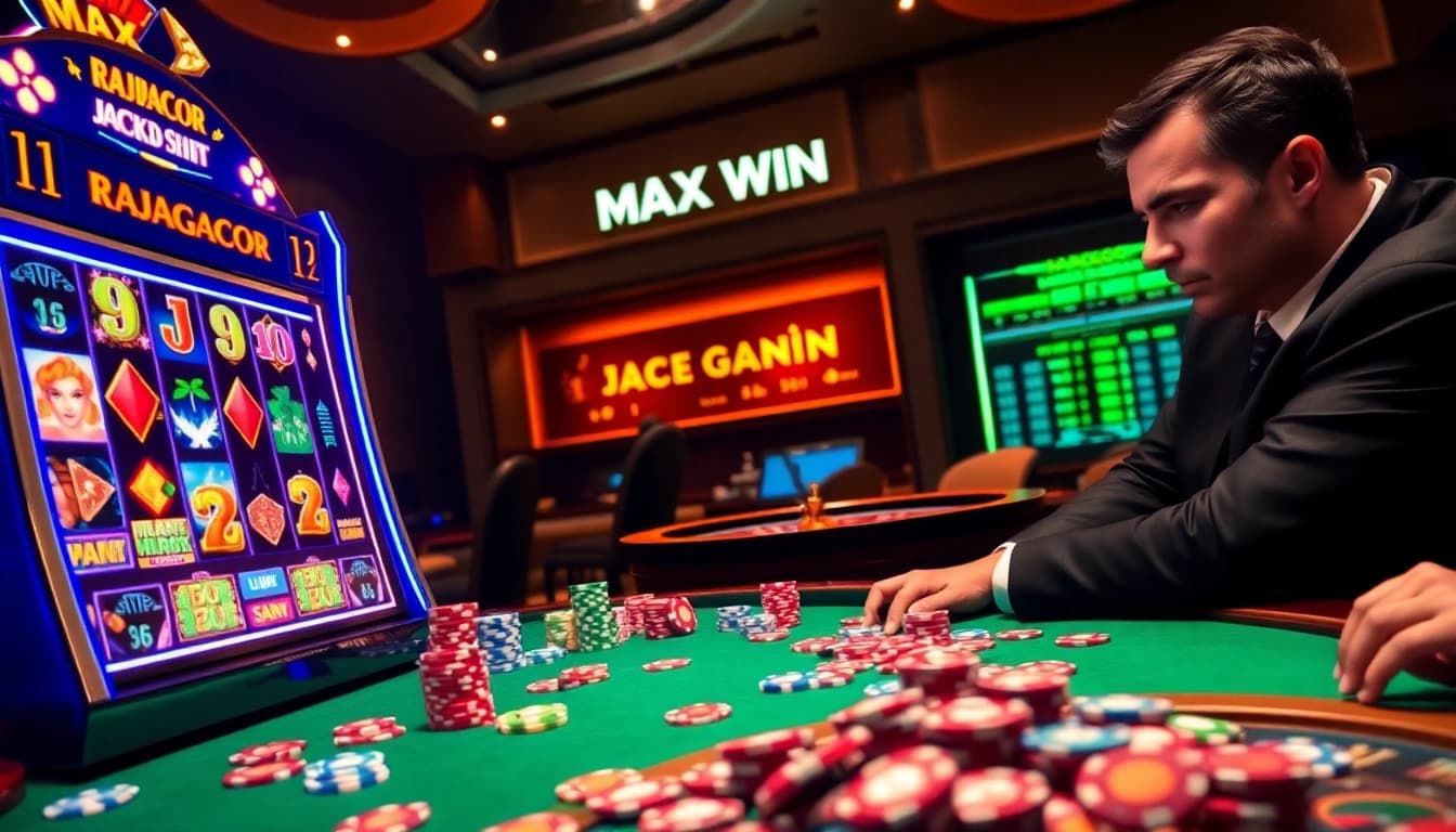 Experience RAJAGACOR with thrilling slot action featuring vibrant colors and expert gamblers.