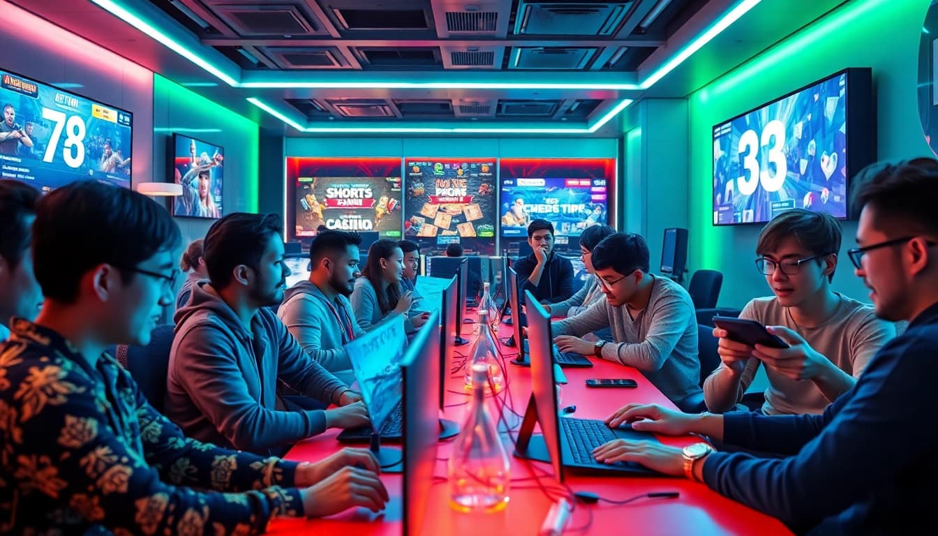 Engaging online gaming experience at 33win with players interacting in a modern setting