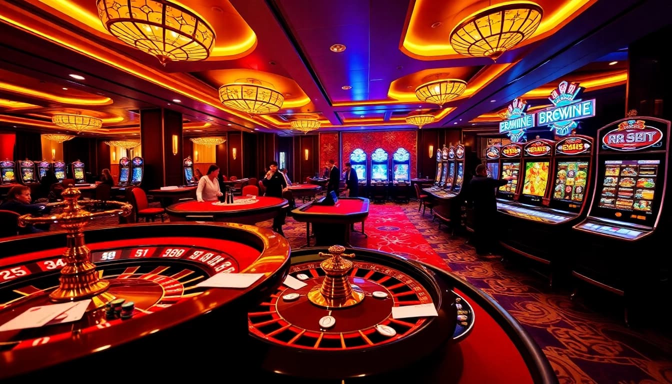 Experience the thrilling atmosphere of RR88 with players enjoying a poker game in a luxurious casino.