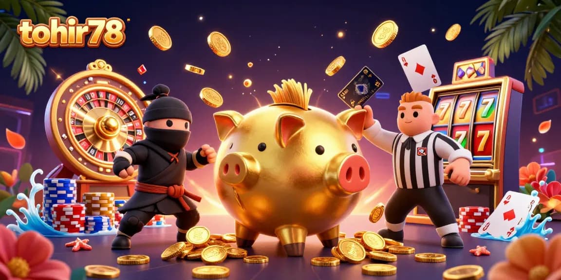 Menangkan jackpot dengan tohir78, celengan emas menari dan koin berkilauan terbang di sekitar!