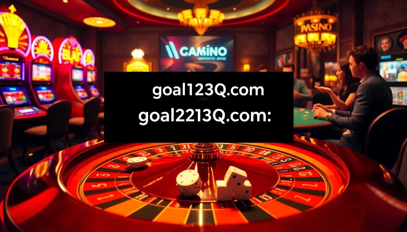 Experience the thrill of luxury gambling at https://goal123q.com/ with an elegant casino scene showcasing poker and roulette.