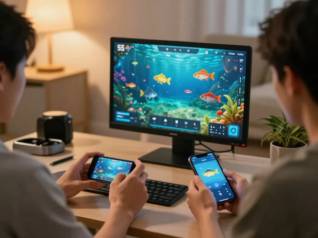 Players enjoying the vibrant fishing game on the 555win platform, showcasing engaging gameplay.