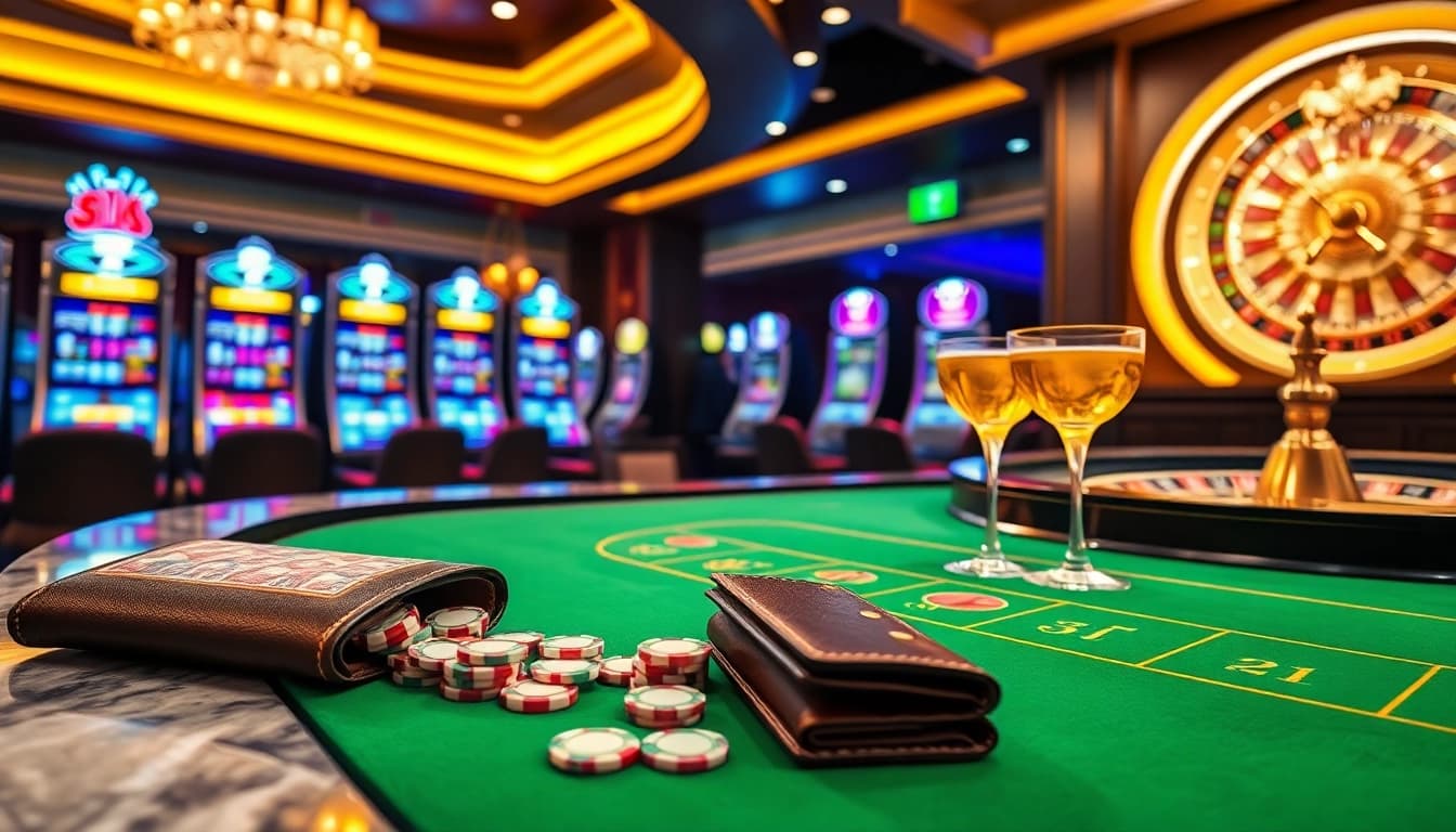 Experience the thrill of 88aa featuring vibrant casino elements like poker chips, roulette, and slot machines.