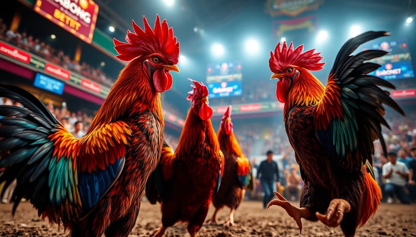 Experience dagatructiep 1 at Sabong67, showcasing thrilling live cockfighting with vibrant roosters and excited fans.